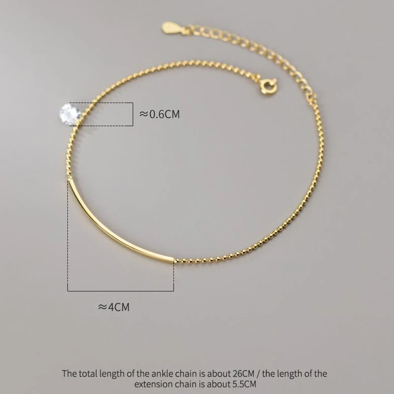 KAMIRA Real 925 Sterling Silver Simple Vintage Beads Geometric Bar Zircon Anklet for Women Summer Beach Sexy Charm Fine Jewelry
