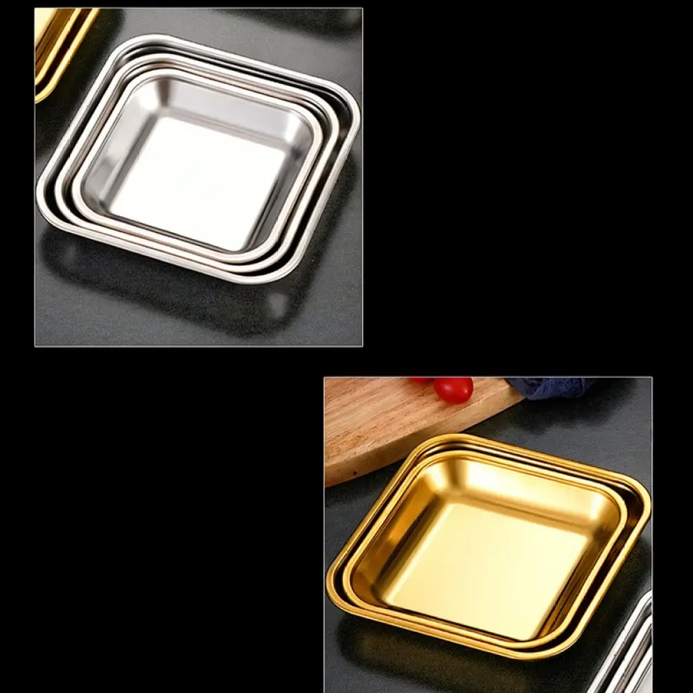 For Xingjiang Metal Square Tray Stainless Steel Gold Serving Plate With Lid Double Ears Design Food Container For Restaurant