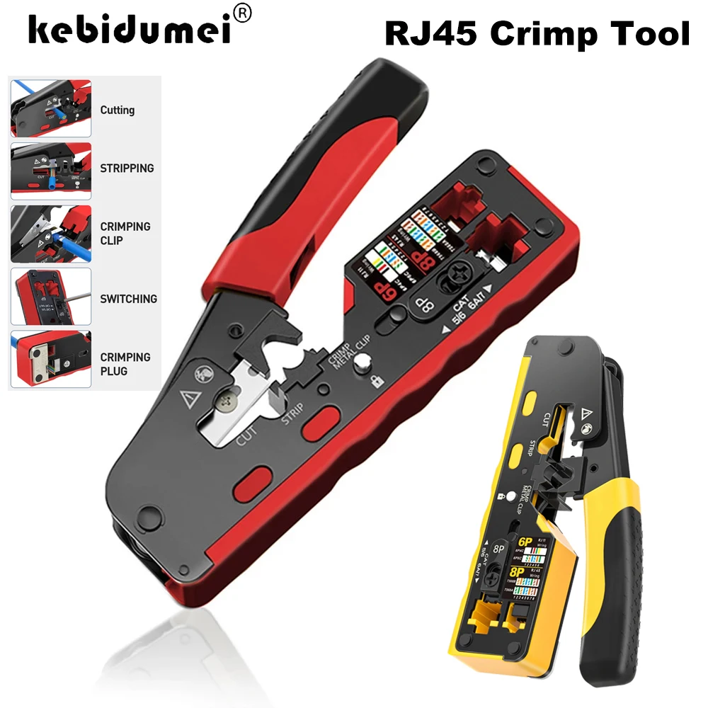 KEBIDUMEI RJ45 Crimp Tool compatible for Cat7/6a/6/5e Ethernet Cable with Cut/Strip Network Connector Wire Stripper Wire Tool