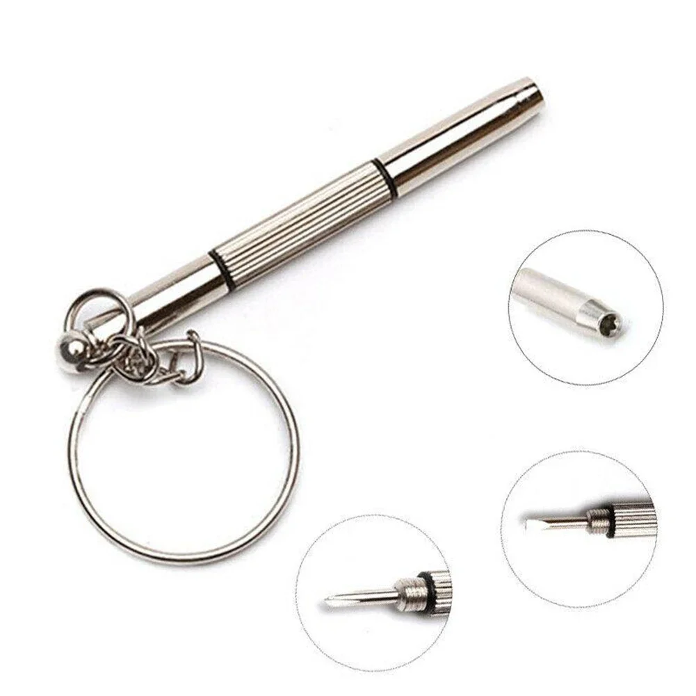 Compact Stainless Steel Mini 3 in 1 Screwdriver with Keychain for Glasses Phone Watch Repair Flat Head Cross and Star Drivers