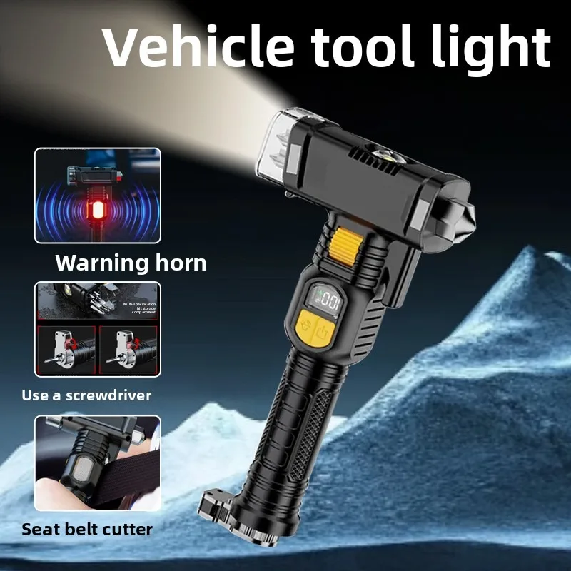 Car Safety Hammer Flashlight: Strong light, rechargeable, emergency window - breaking, warning work light. Tactical flashlight