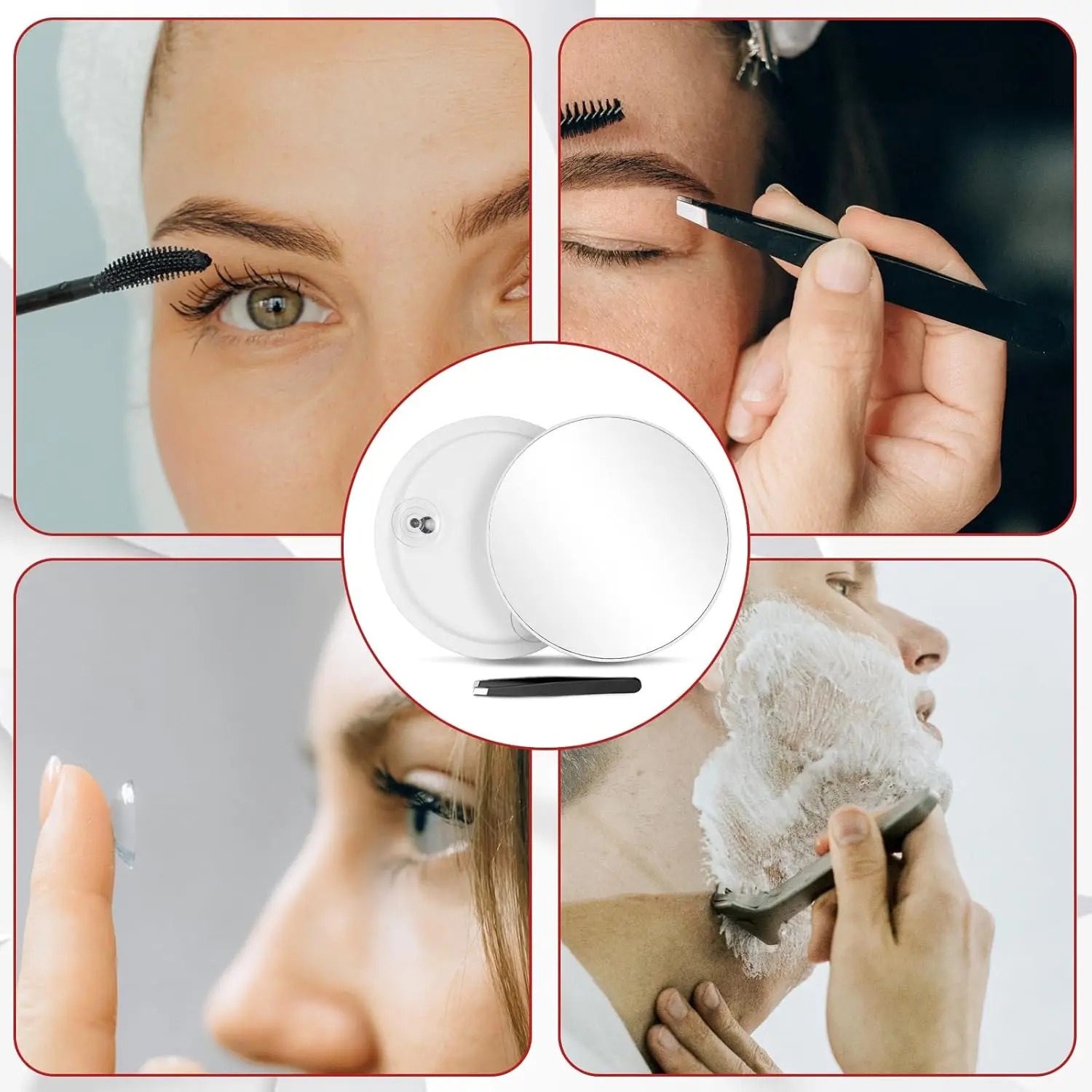 40X Magnifying Mirror with 3 Suction Cups, Magnified Makeup Mirror and Tweezers Set, Portable 6inch Travel Makeup Mirror view 2