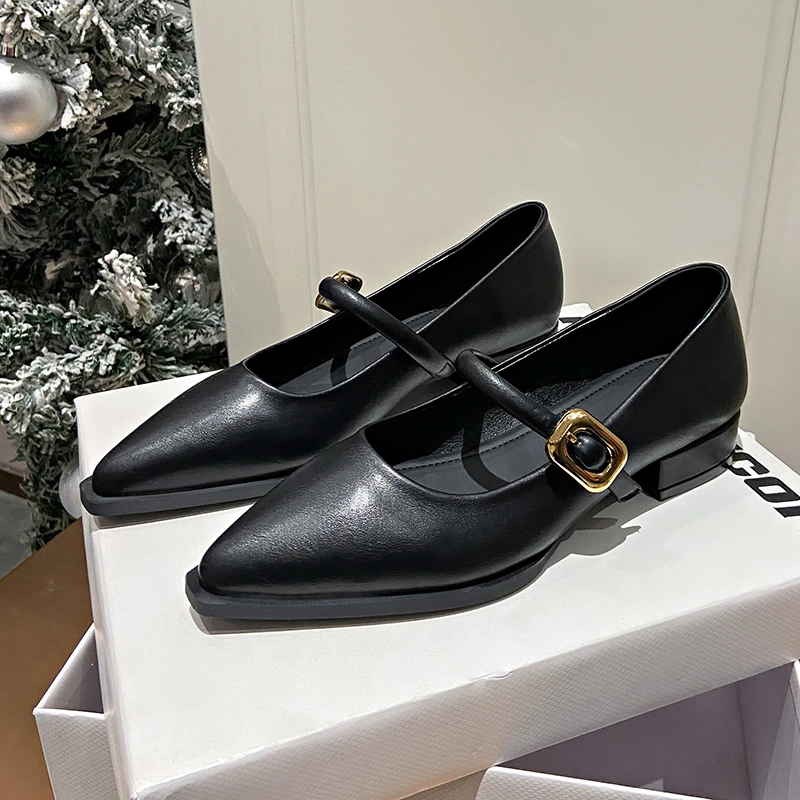 New Style Fashion Women Flat Beige Color Women's Pointed Toe Retro Single Shoes One Word Buckle All-match Shoes Ballerina Flats