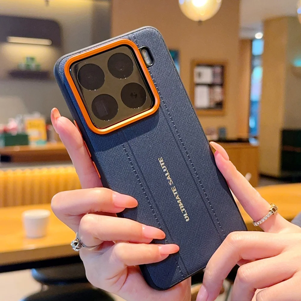 Coque de téléphone en cuir TPU avec motif autocollant et lignes cousues pour Xiaomi 15 Ultra 14 17 Pro Max et POCO F7 Ultra F7 Pro