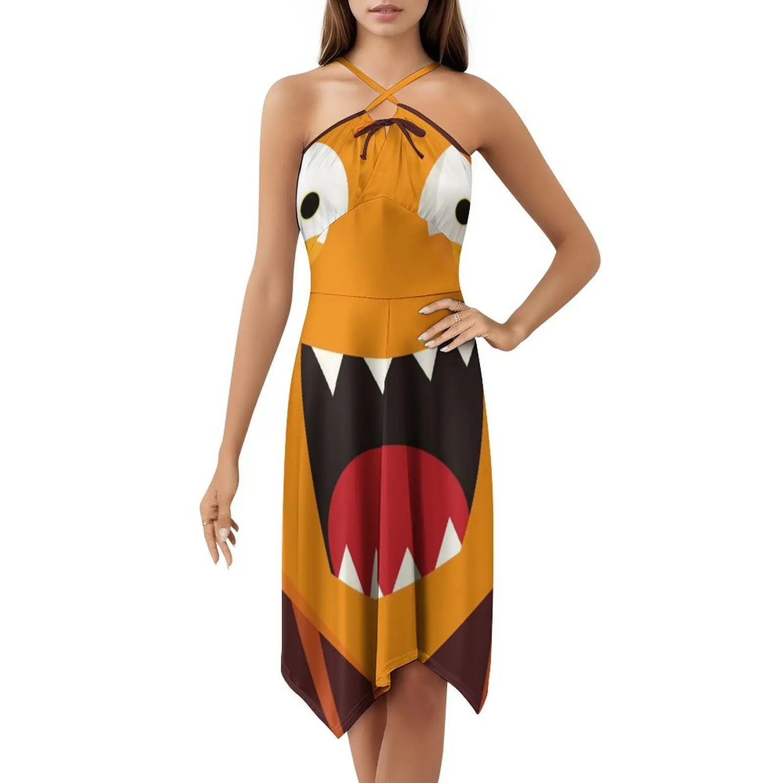 재미있는 마스크 보헤미안 슬리브리스 드레스 멀티 프린트 비치 휴가 파티 드레스 입술이 귀여운 오픈 투스 립스 재미있는 오픈 여성용 드레스
