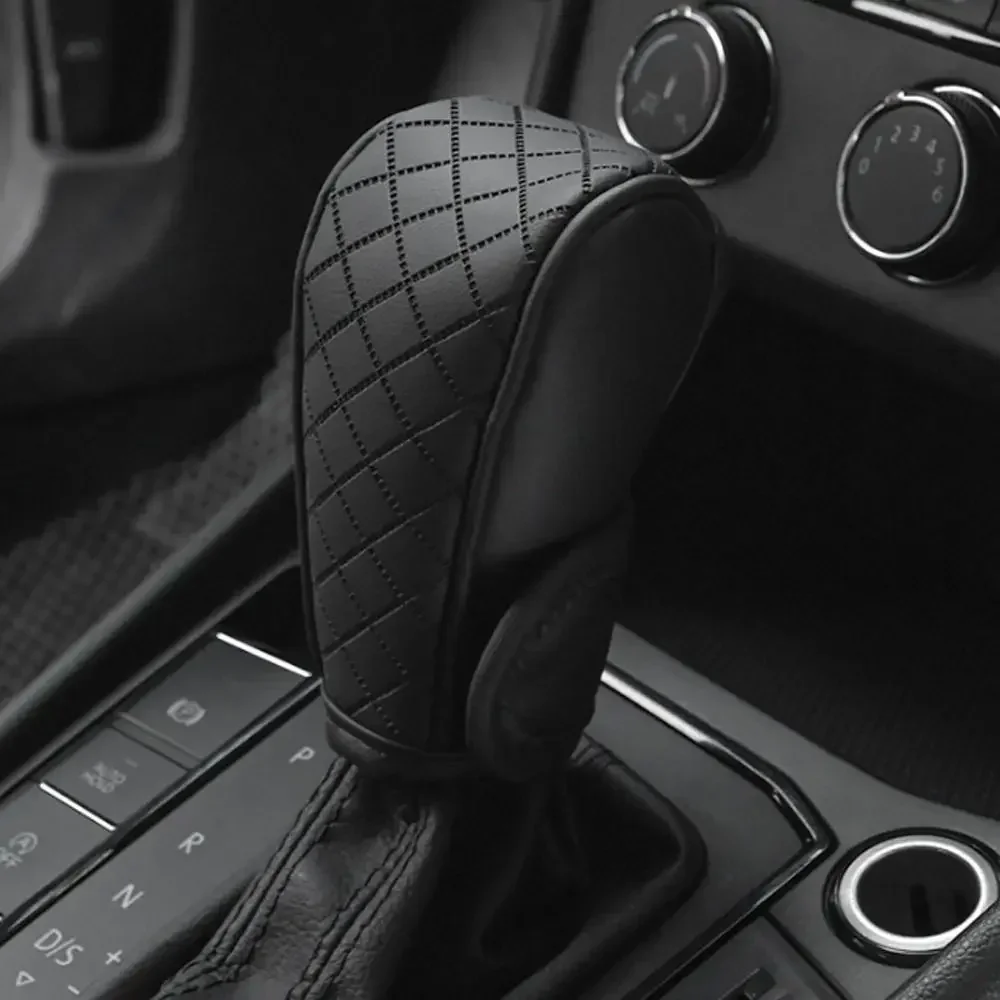 Car Shift Handle Cover PU Leather Non-Slip Wear-resistant Shift Knob Decor Protective Cover Universal Car Interior Accessories