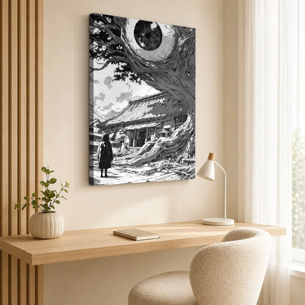 Surreal Eyeball Tree Overlooking Ruined Canvas Print Poster Custom Photo Gothic Horror Wall Paintings Decoration for Game Room