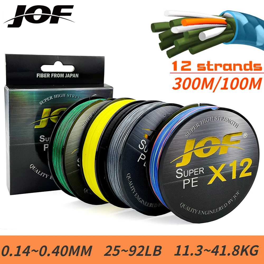 JOF X12 Fly Fishing Line 12 Strands PE Braided Wire Multifilament 300M/100M Japan PE Line Carp Fishing Accessories 25~92lb