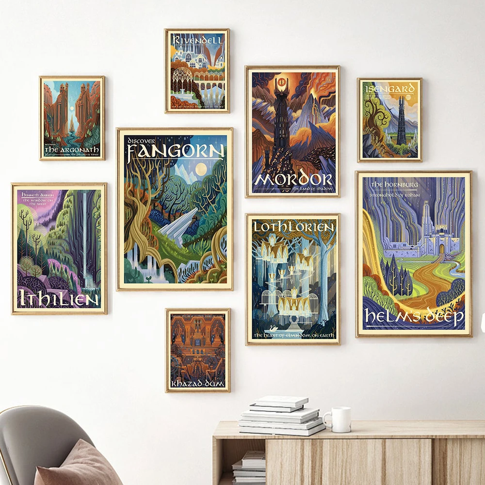 

Vintage Rings Posters Middle Earth Travel Landscape Art Movie Prints Canvas Printing Wall Picture for Living Room Home Decor