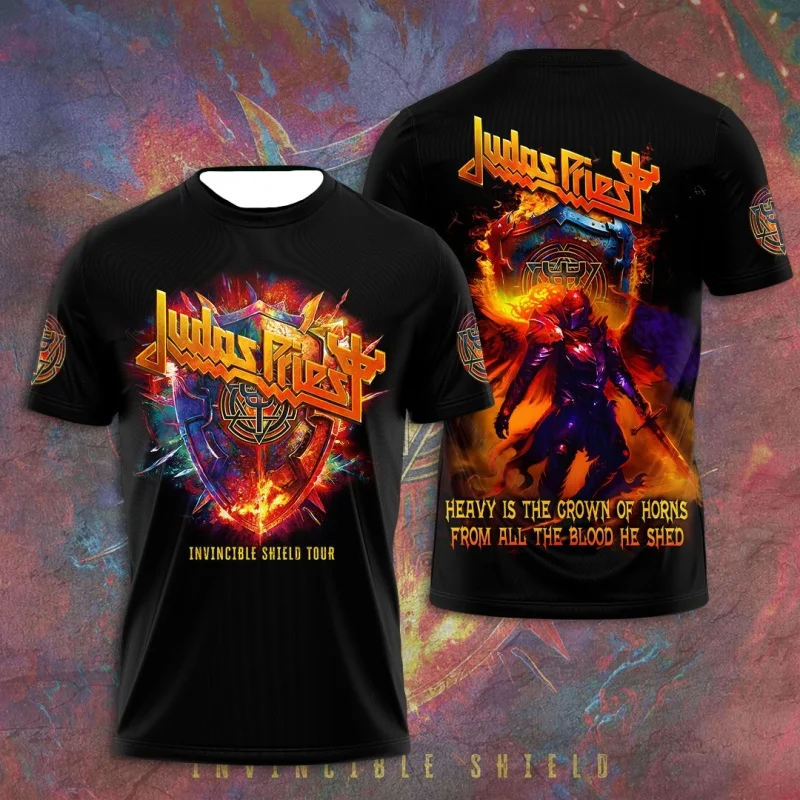 

2025 Summer New Hot-selling New Rock Judas Priest T-shirt Men's 3D Printing Men's Clothing Quick-drying MOTO Top Short Sleeve