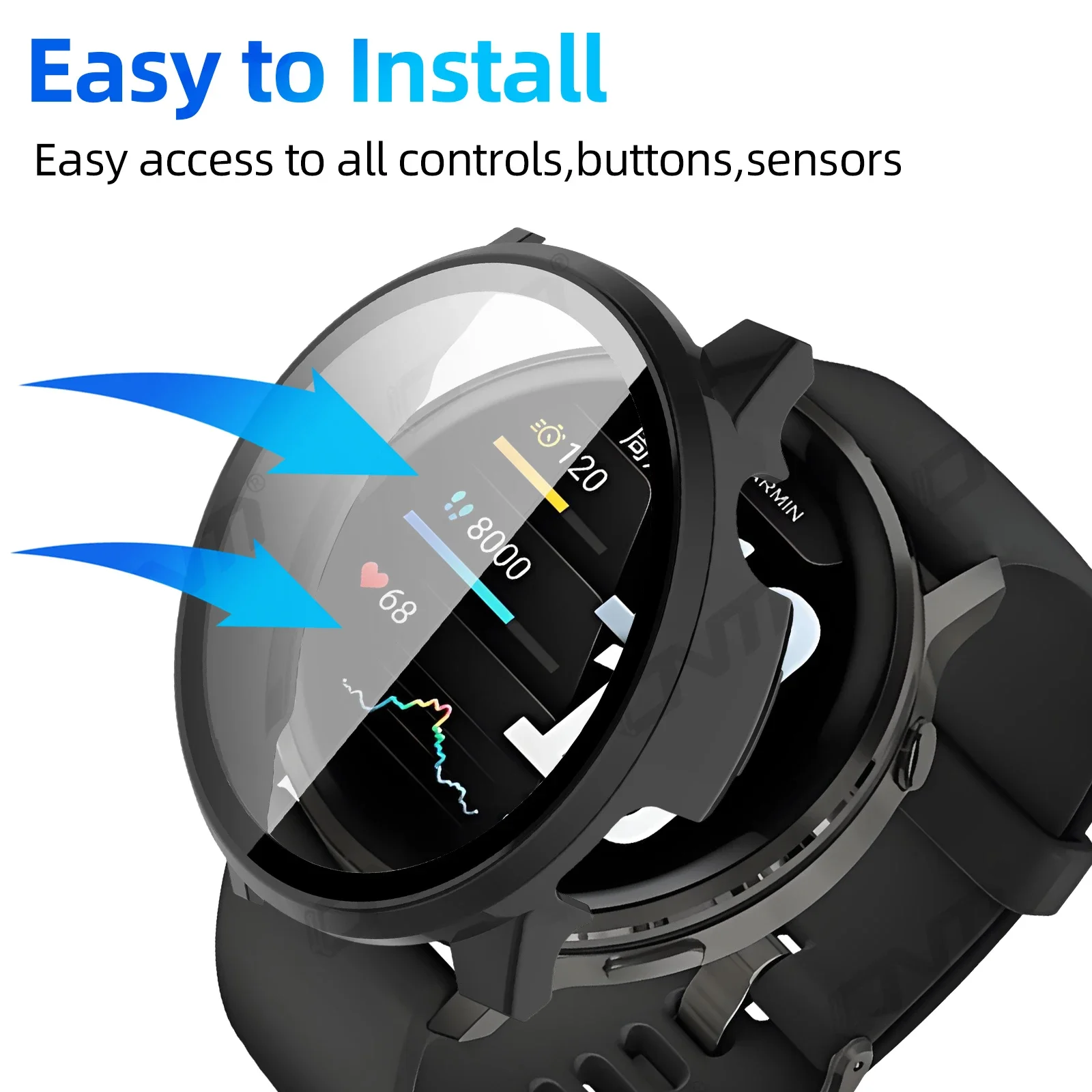PC Case＋HD Tempered Glass for Garmin Forerunner 970/570/965/165 Anti-fall Protective Shell Garmin Venu 3/4 45mm 41mm/Active 6/5