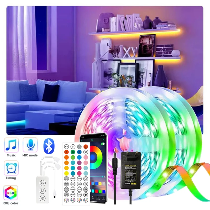 30M 12V Bluetooth Rgb Led Lights Strip APP Control Music Sync Remote Rgb Room Lighting EU Plug 5050 LED Tape For PC Backlight