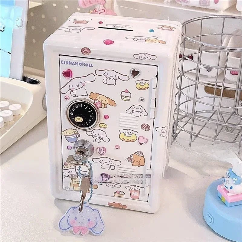 Sanrio My Melody Cinnamoroll Piggy Bank Cartoon Anime Hello Kitty Pochacco Pompom Purin Cute Mini Key Safe Deposit Children Toys