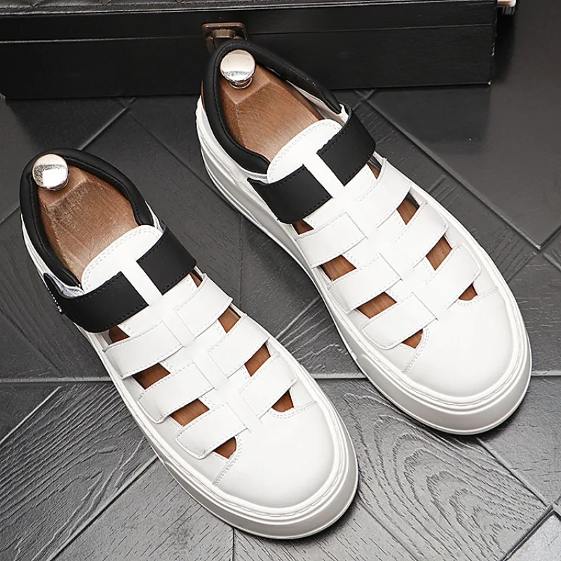 

Повседневная обувь, новинка лета 2025, мужские белые туфли на платформе