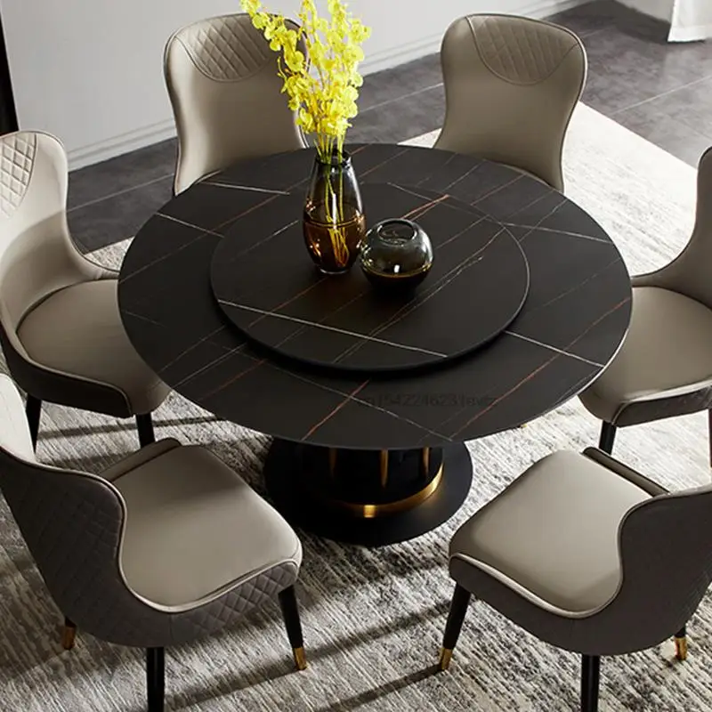 Dining Table Combination Italian Minimalist Household Small-Sized Rock Slab Turntable Rotatable Dual-Purpose Round Furniture