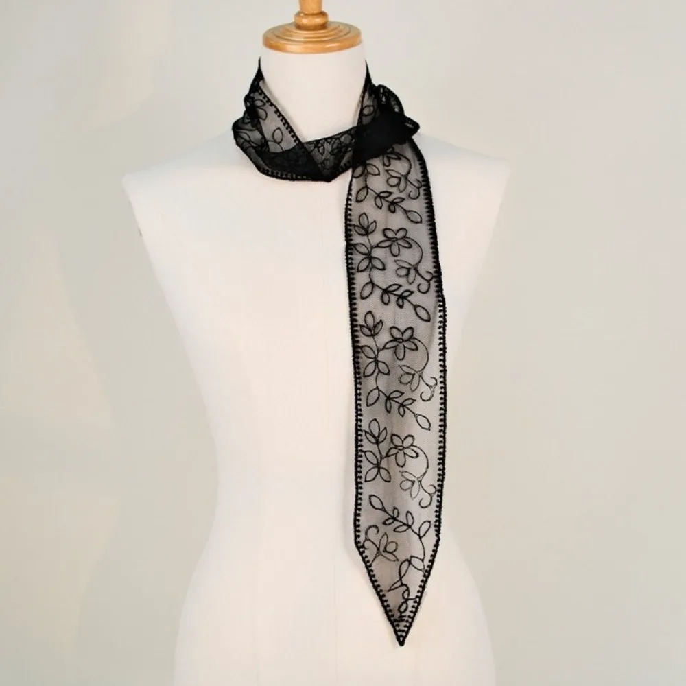 Милый элегантный тонкий женский узкий длинный шарф с вышитым цветком 140 см, пояс с лентой, корейская версия, Y2k, женский платок, летний