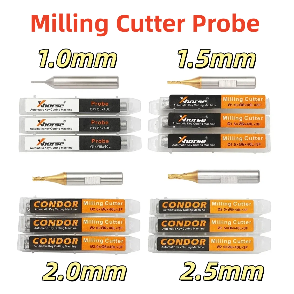 1.0/1.5/2.0/2.5mm Xhorse CONDOR MINI Plus Automatic Key Cutting Machines End Milling Cutter Carbide Drill Bit XP005 XP007 XC002