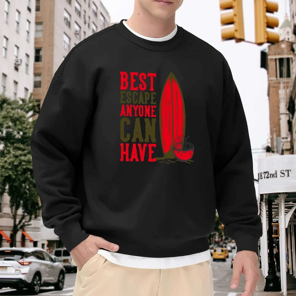 

Men's Black Crew Neck Sweatshirt with Letter Print, Loose Fit Top, Street Style Casual Wear, Comfortable and Breathable for Everyday Wear, Trendy and Versatile Item