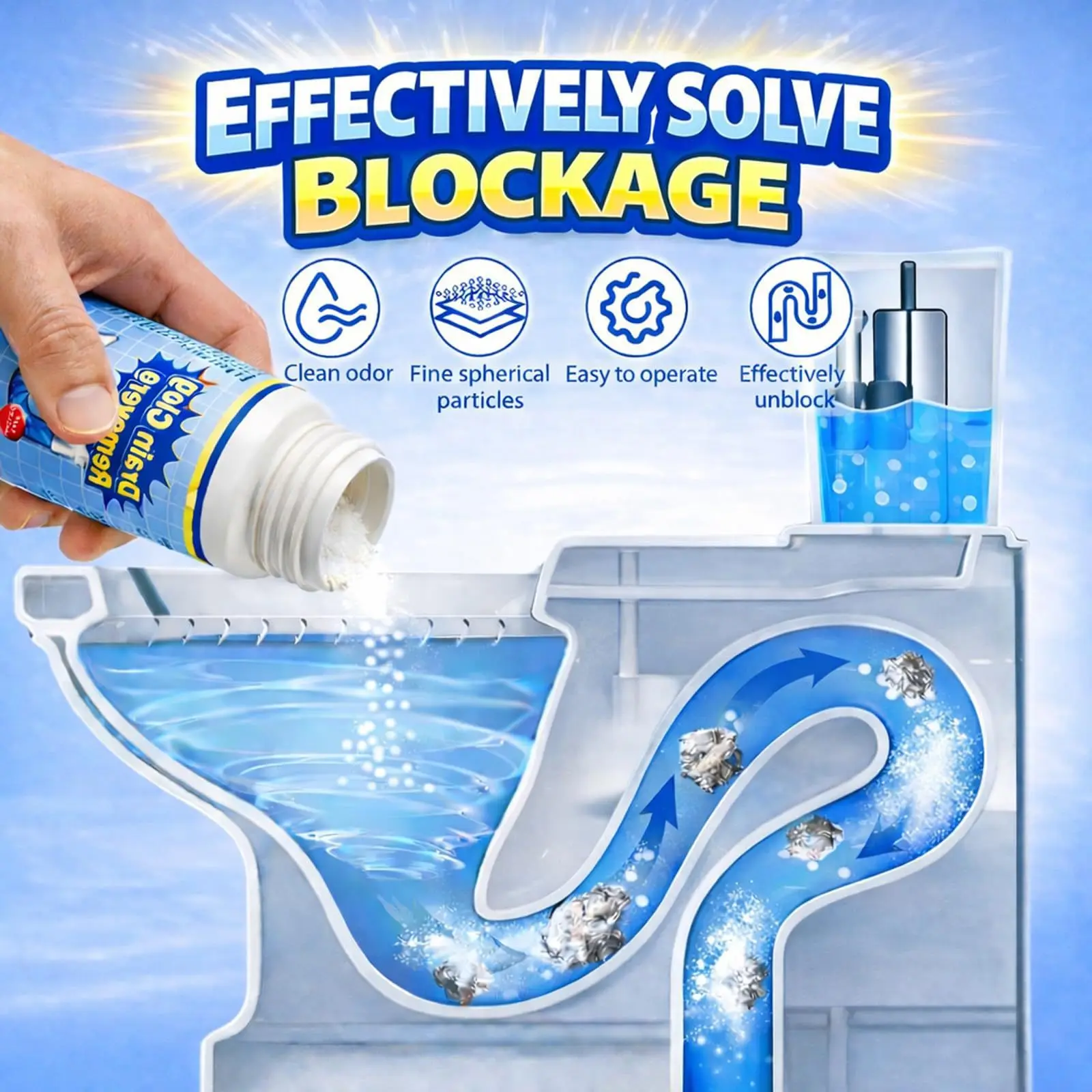 Wild Tornado Pipe Dredge Drain Clog Remover Powerful Sink and Drain Cleaner, Fast Foaming for Kitchen and Pipes Cleaning Tool