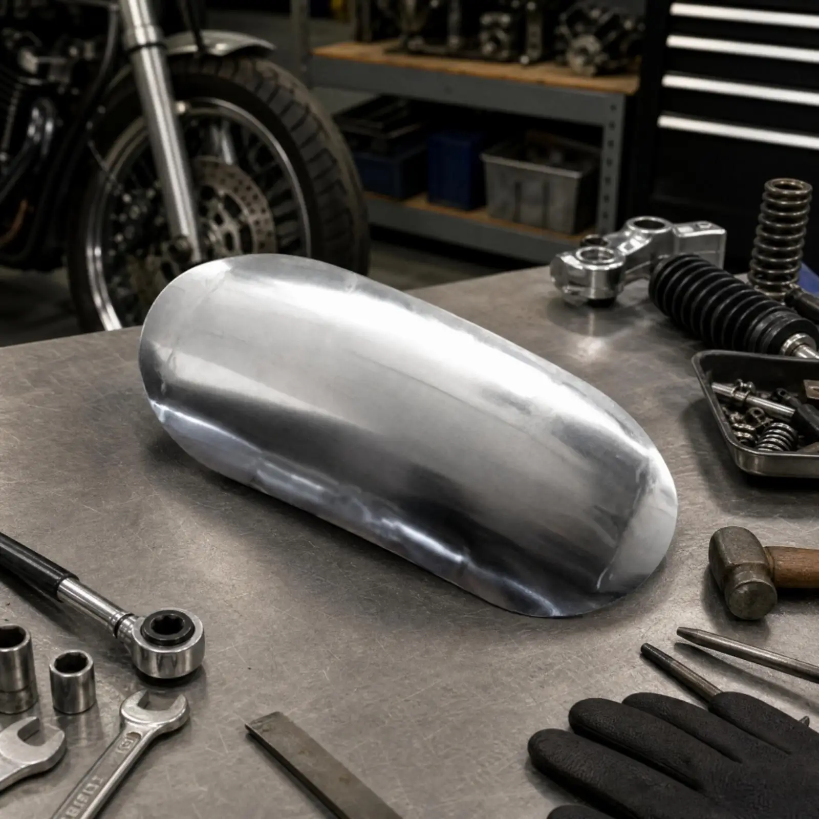 Retro Motorcycle Front Fender Aluminum Mudguard for Custom Cruiser Bobber Garage Build Lightweight