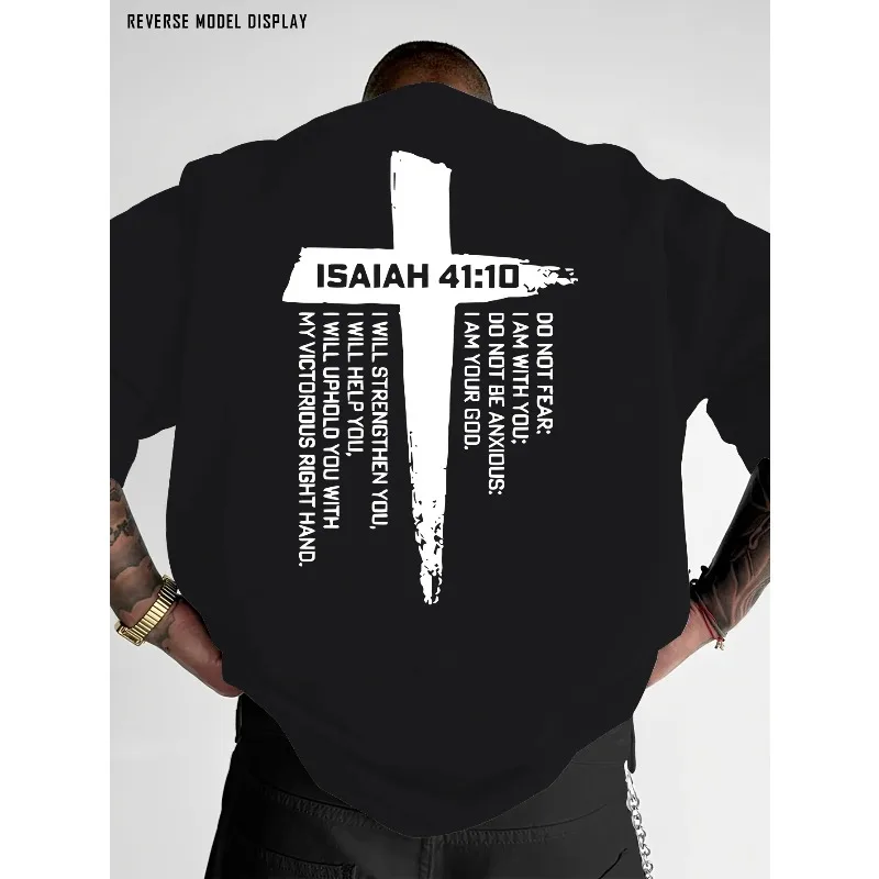 Christian Cross and Bible Verse Graphic Tee for Men Breathable 100% Cotton Perfect for Summer Casual Streetwear Style
