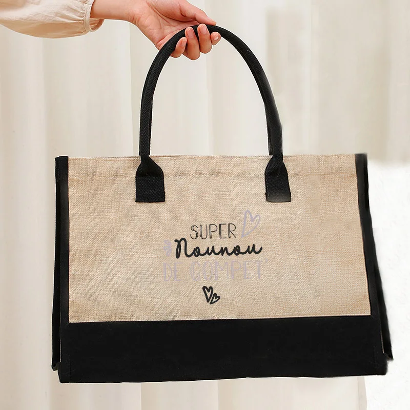 

High Quality Shopping Bags Women Jute Bag Tote Handbags Portable Eco Big Capacity Beach Storage Bag Original Walls Printing