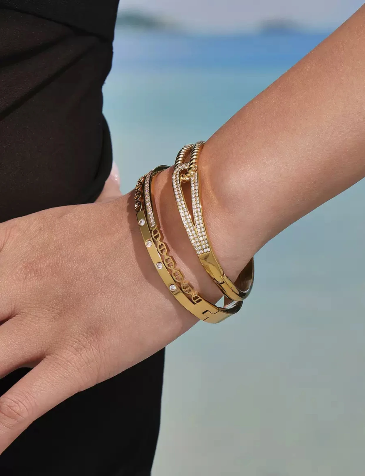 스테인레스 스틸 럭셔리 더블 레이어 리턴 스퀘어 지르코니아 버클 팔찌, 고급스러운 느낌, 맞춤형, 다재다능한 주얼리