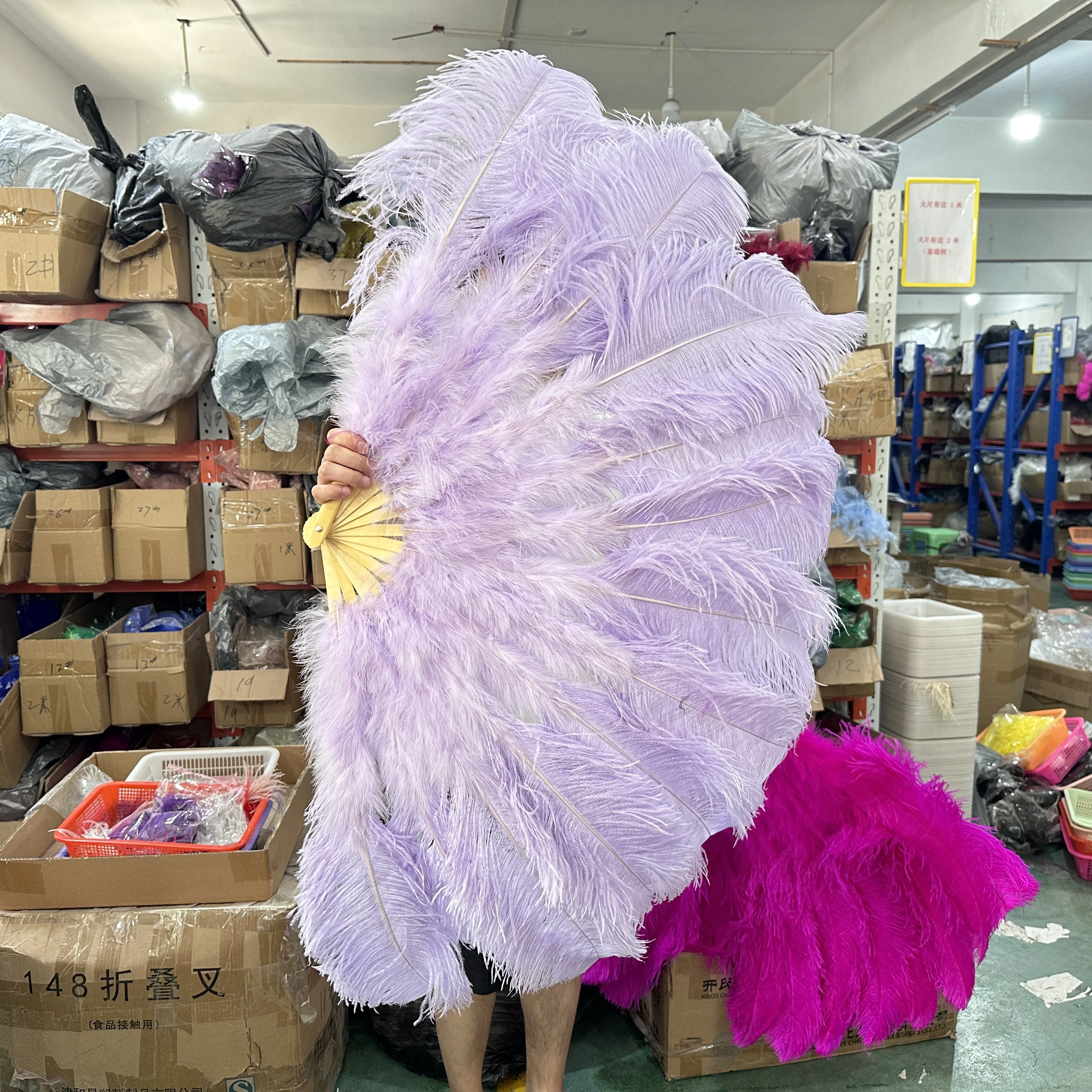 

13Bone Purple Ostrich Feathers Fan 100CM 130CM Performance Dance Props Plumages Fans Foldable Fan Rose Fluffy Marabou Feather