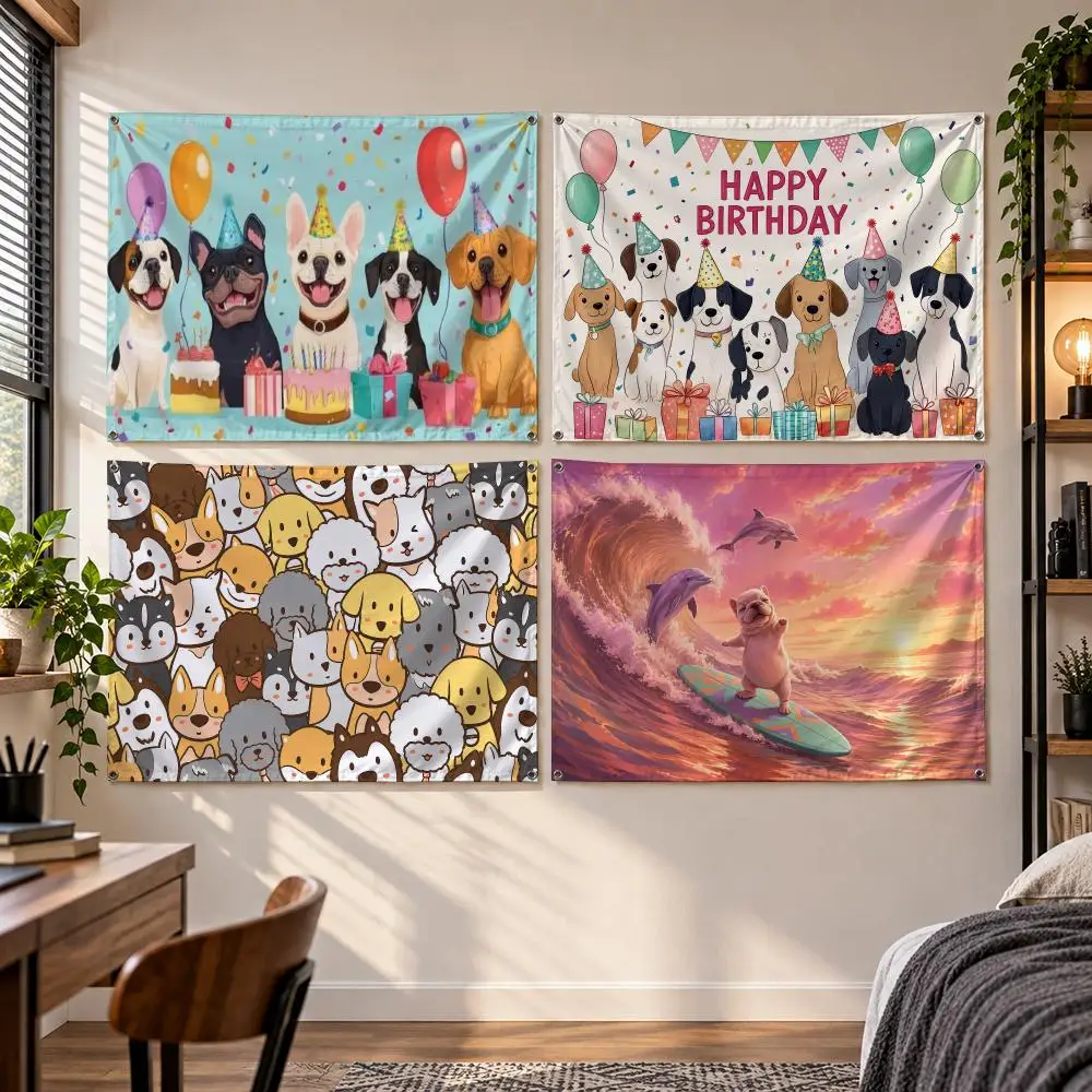 Meme Cute Funny C-Cute Dog Waving Paw Flags Banner Decor for Bedroom,Garden,Party,Club,Gaming Room,Indoor Outdoor