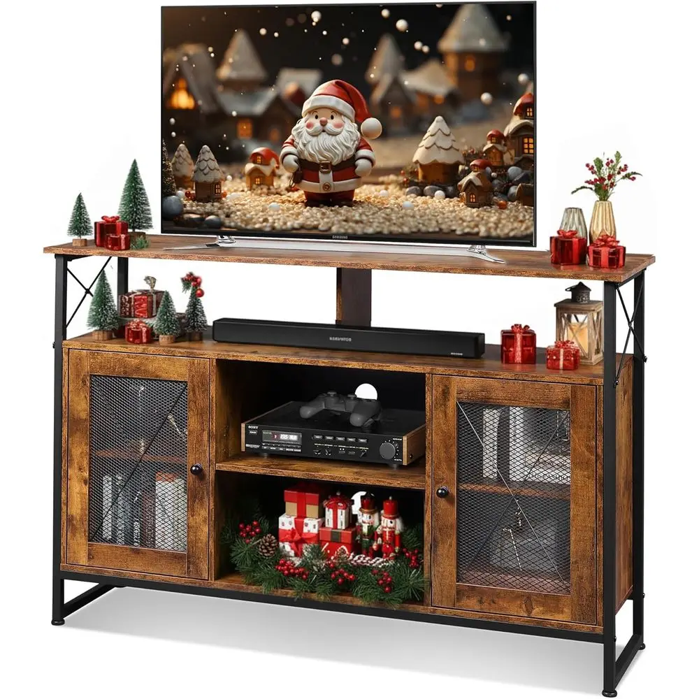 TV Stand 55 inch TV, Tall Entertainment Center with Storage, armhouse Industrial TV ole or Bedroom Living Room, Rustic Brown
