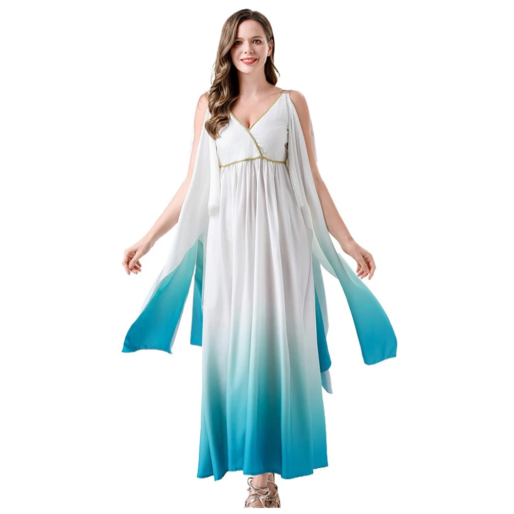 Greek Mythological Goddess Cosplay Halloween Carnival Gradient Sleeveless Long Skirt Adult Female Costume Outfits Dress Suit