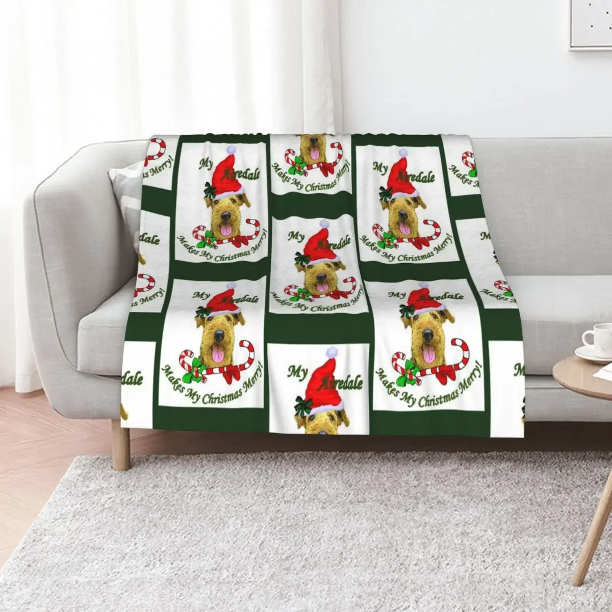 

Airedale Terrier Christmas Gifts Throw Blanket Soft Plaid For Decorative Sofa Weighted Flannel Fabric Blankets