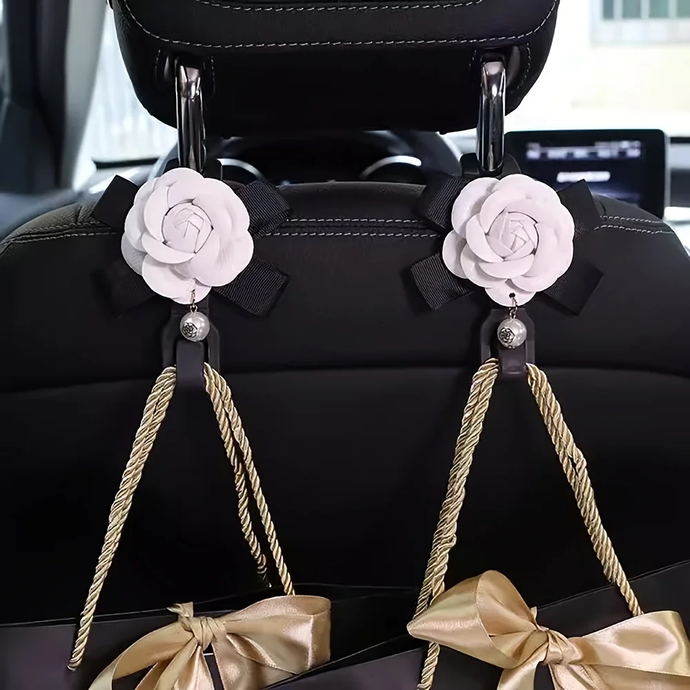 

2pcs Car Seat Back Hook Camellias Storage Hook Bag Purse Holder Universal Auto Fastener Clips for Car Accessories Auto Decor