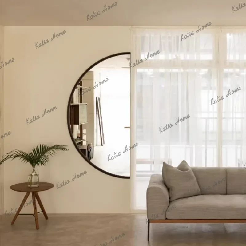 PG Retro Hotel Decoration Semicircle High-Definition Mirror Creative Art Design Timber Frame Bedroom Vanity Mirror Customization