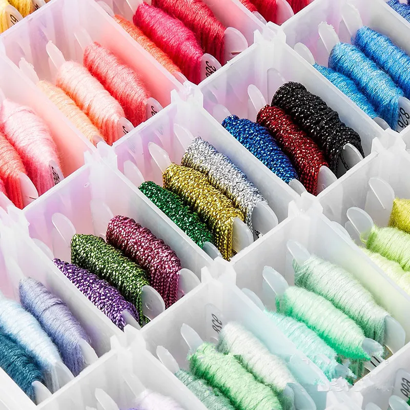 1 Box 100 Color Embroidery Thread DIY Cotton Multi-Color Embroidery Yarn For Sewing Embroidery Thread Set With Organizer Box Sew