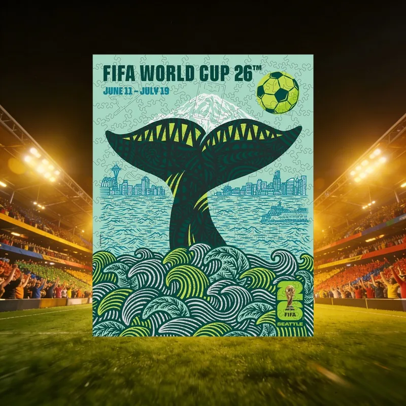 

Popular FIFA Official World Cup Wooden Puzzles Adults Wall Art Train The Brain Toy 9.3*11.8in The Ideal Gift for Football Fans