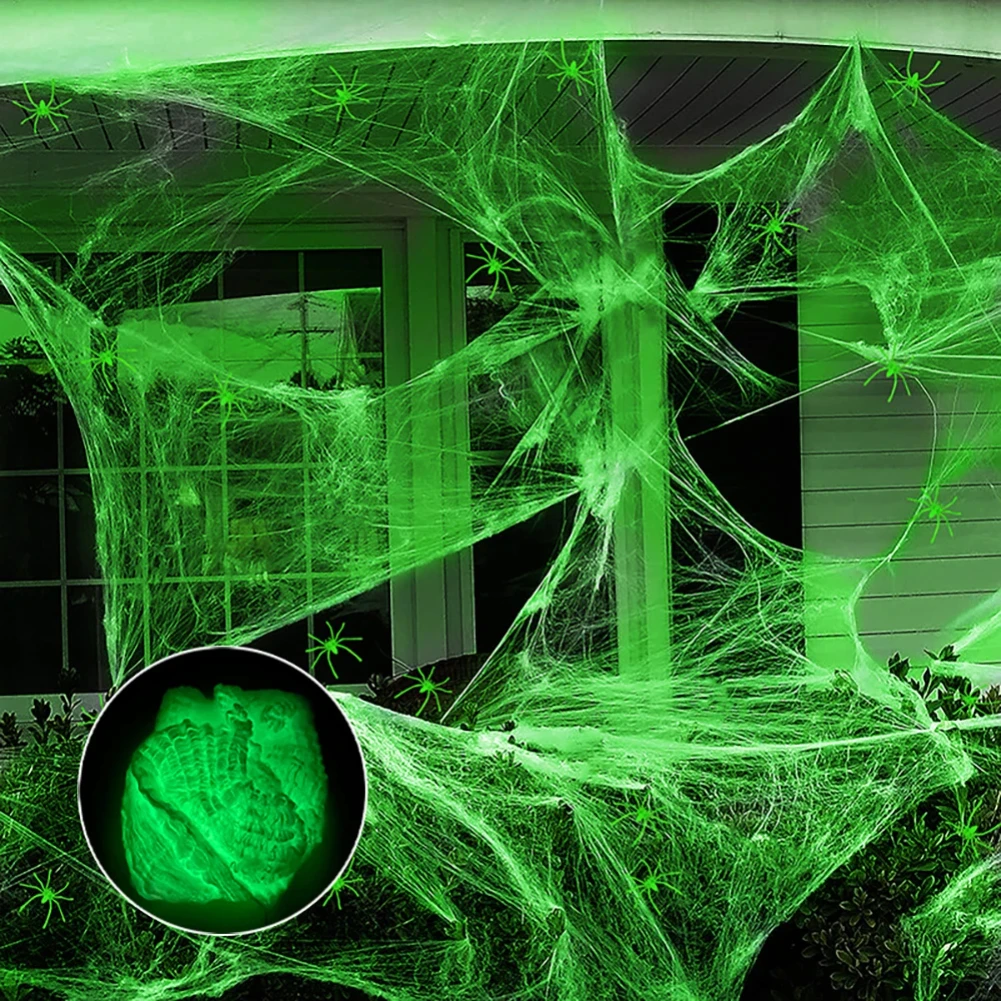 

Halloween Fluorescent Spider Webs,Glow In The Dark Spider Webs,Halloween Cobweb,Outdoor Horror Decorations