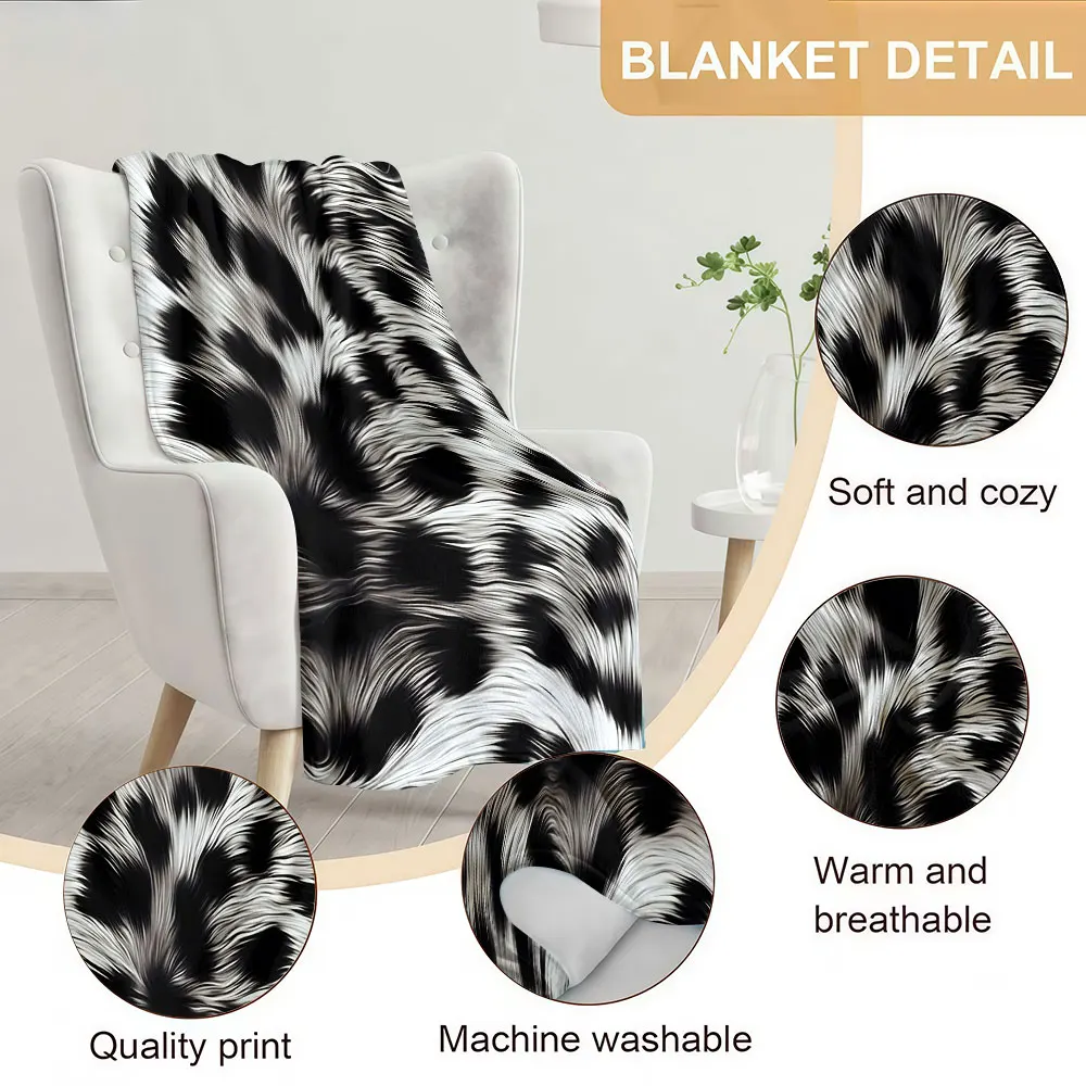 Fluffy Zebra Fur Texture Soft Warm Flannel Blanket Lightweight Cozy Christmas Halloween Home Decor Room