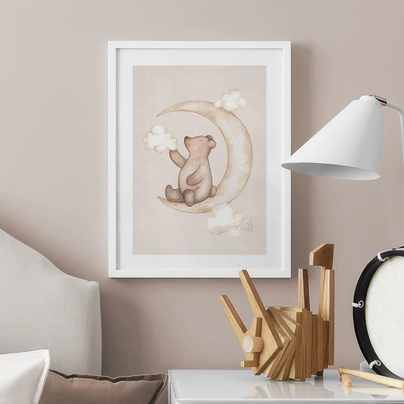Bear Fox Bunny Hot Air Balloon Stars Wall Art Canvas Painting Print Poster Decorative Pictures Nursery Kids Room Baby Bedroom
