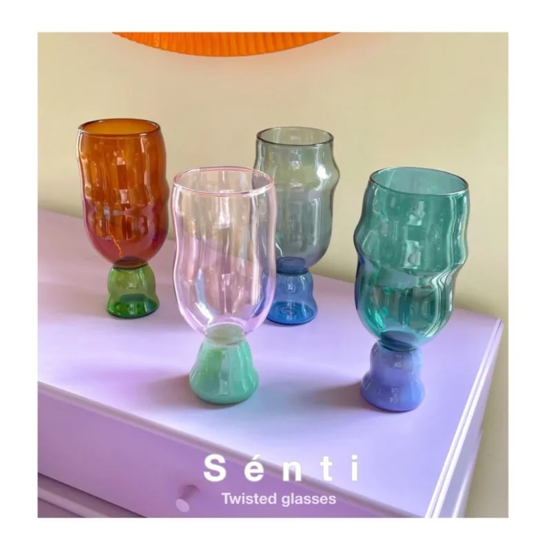 

Modern Web Celebrity Abnormal High Borosilicate Glass Water Cup Color Creative Home Ins Hand Blown Glass Art