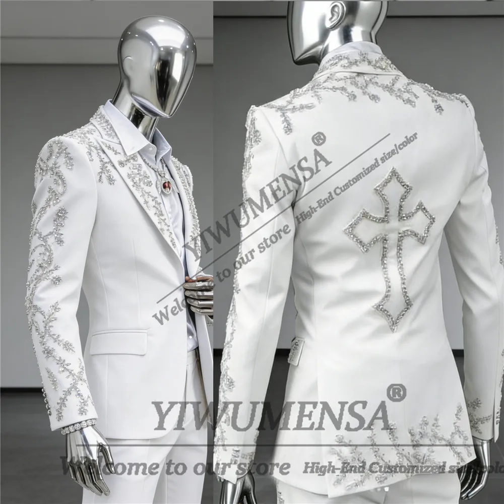 الحصري بلورات الراين الرجال الدعاوى واحدة الصدر العريس البدلات الرسمية 2 قطعة موضة حفلة موسيقية الحلل تخصيص زي أوم