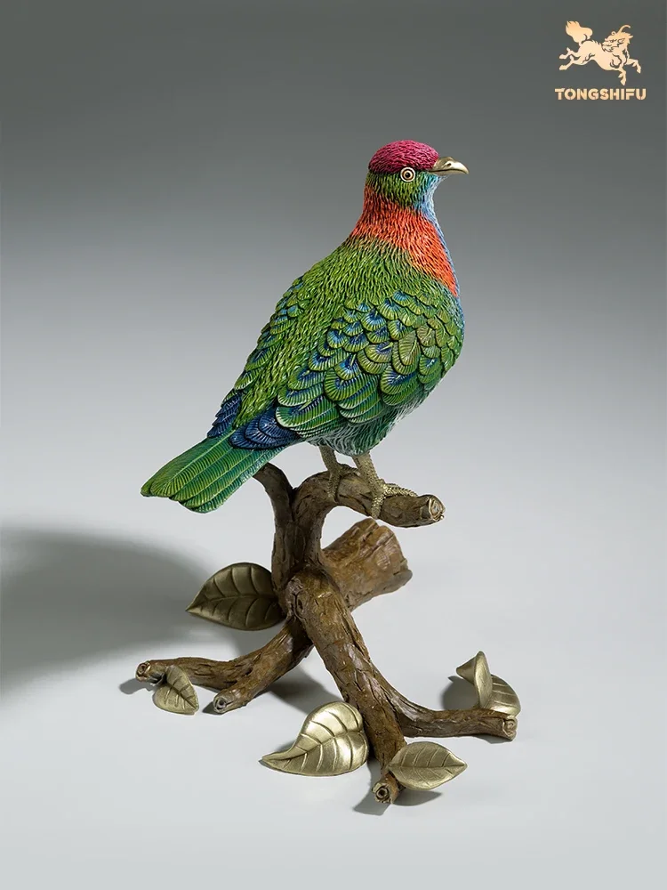 Copper Handicrafts Animal Figurine Gorgeous Fruit Dove Statue Brass Animal Sculptures Birds Collection Home Room Decoration Gift