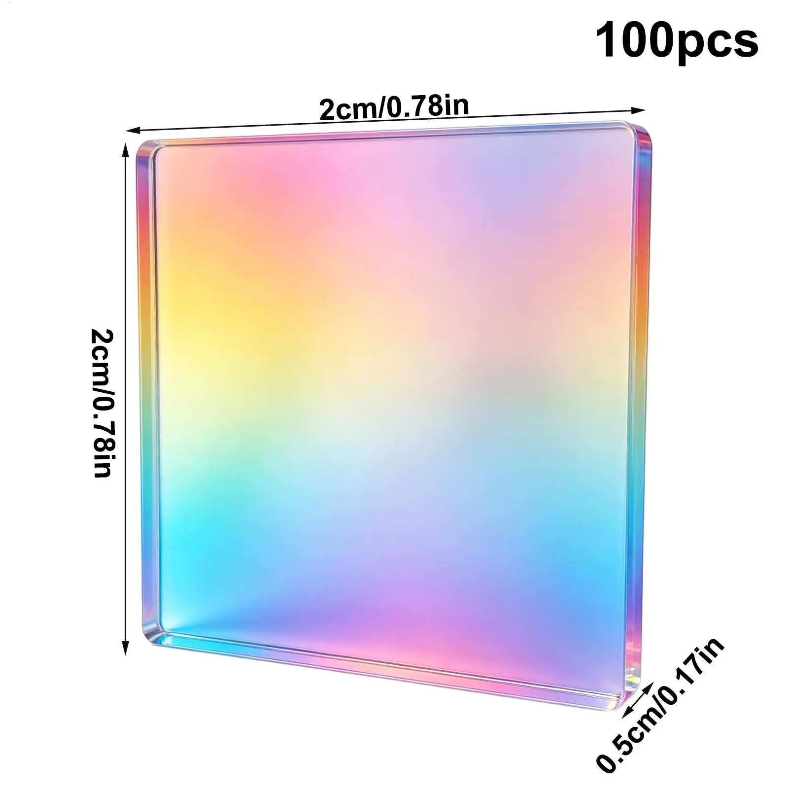 100 Stück Holographische Acrylquadrate Leichtgewichtige Bunte Regenbogen-Acrylplatten für Frauen Männer Harz-Mosaik-Kunst Schmuck – Detail 2