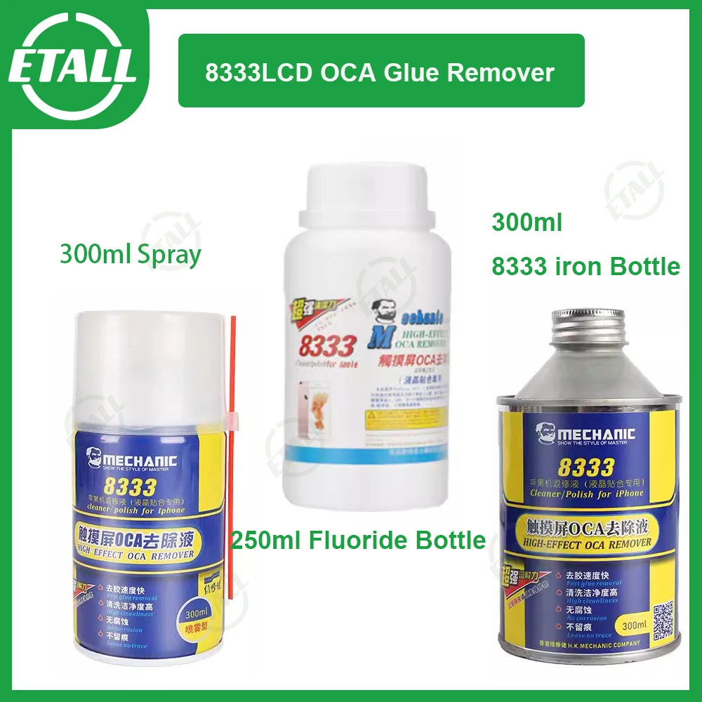 

Mechanic Efficient 8333 300ml/250ml Touch Screen OCA Polarizer Removing Liquids Samsung Mac Repair Solution Glue Cleaning Fluid