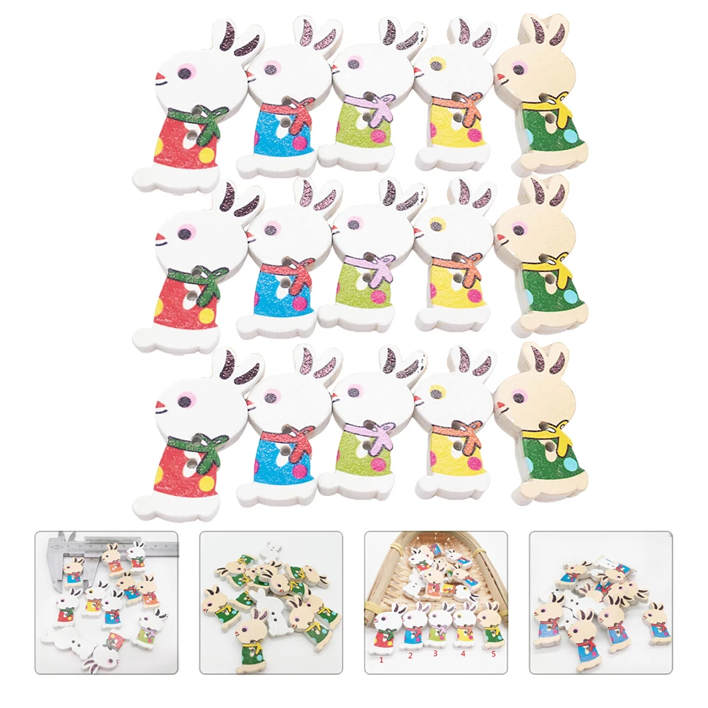 

100pcs Colorful Wooden Buttons Rabbit Design For Diy Sewing Projects Two Holes Decorative Clothes Accessories Handmade Craft