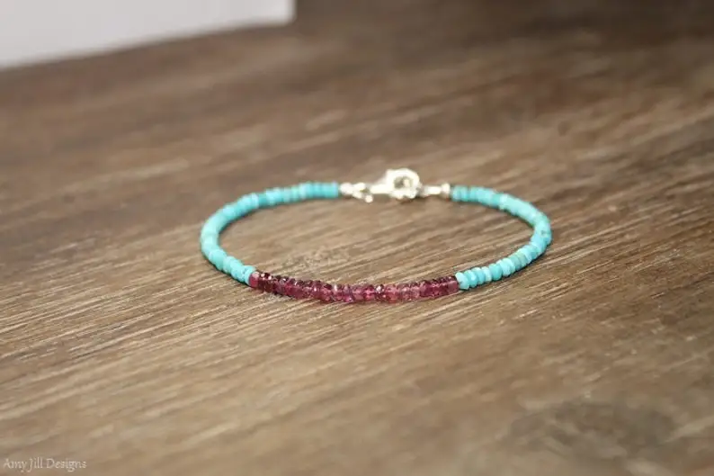 Pink Tourmaline & Sleeping Beauty Turquoise Bracelet, Sleeping Beauty Turquoise Jewelry, December and October Birthstone