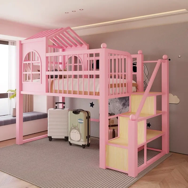 for Duplex Elevated Bed Tree House Loft Children Student Bed Under Bed Empty Partition Wrought Iron Elevated Upper Suspended