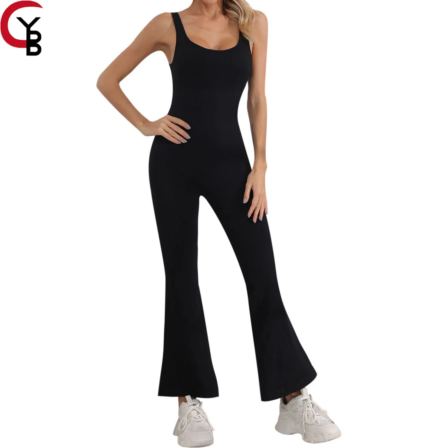 

Seamless Yoga Jumpsuit, Sexy Shapewear, All-in-one Training, Fitness, and Sports Jjumpsuit, Flared Pants