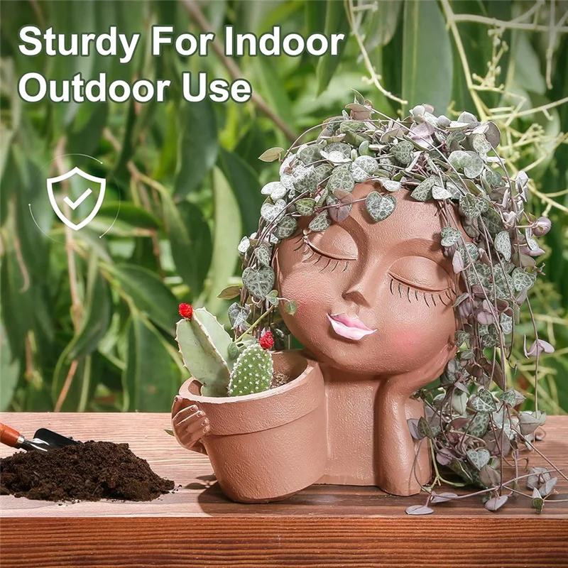 

【Off-Shelf】Drainage Hole Equipped Face Planter Pots Head Planters Double For Flower Succulent Pots For Indoor Outdoor Plant Use