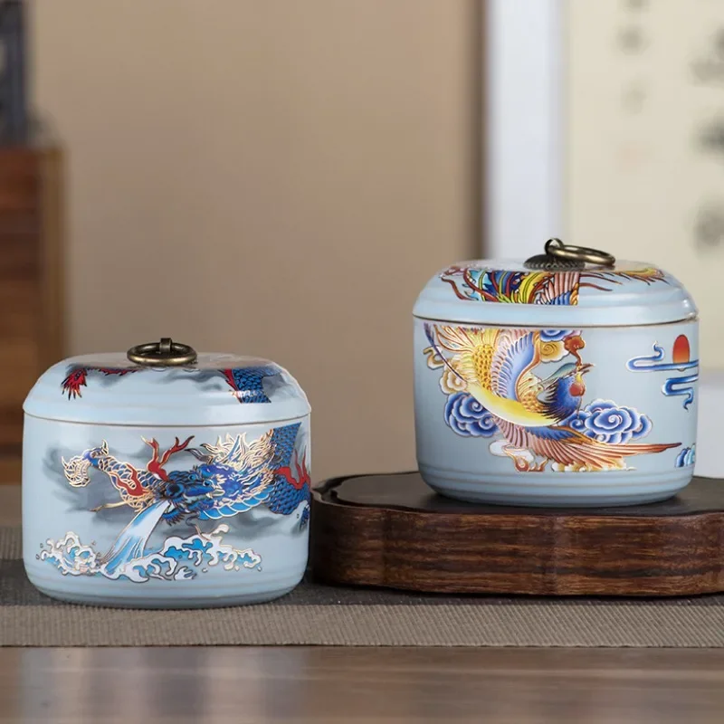 

Керамический резервуар для хранения, синий и белый фарфоровый герметичный резервуар, домашний ящик для хранения конфет, орехов, кофейных зерен, влагостойкий чайный склад